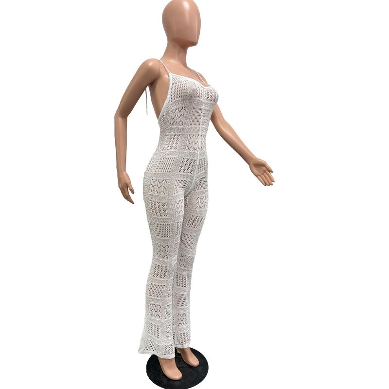 JP1096 Tuta da donna in maglia a tinta unita con spalline sexy e motivo geometrico cavo_voghion.com