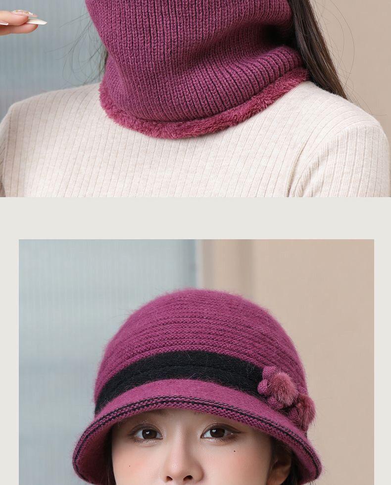 Winter Knitted For Middle-aged Elderly Women, Mom's Rabbit Fur Hat, Thickened And Fleece-lined, Grandma's Warm Wool Hat_voghion.com