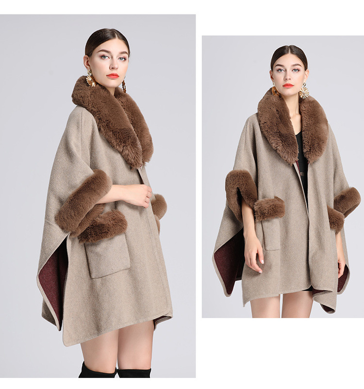 Damenkleeder Imitatioun Rex Kanéngchenpelzkragen Schal Mantel Grouss Gréisst locker Wollmantel Cardigan fir Fraen_voghion.com