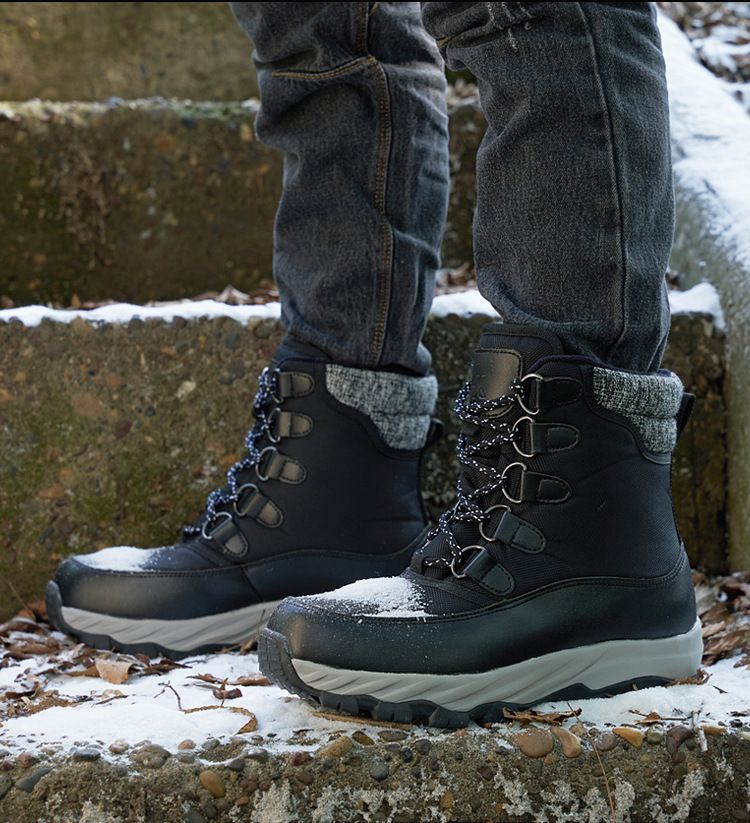 Herren-Schneestiefel aus Fell, wasserdicht, rutschfest, aus Wolle, für den Winter, gepolstert und verdickt, um warm zu halten_voghion.com
