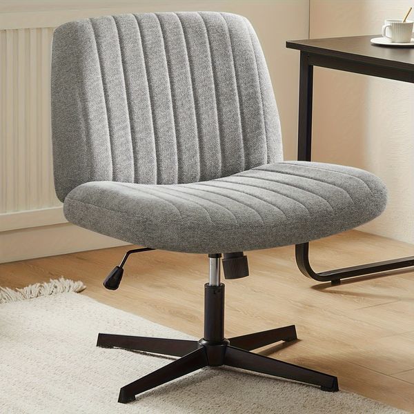 Cross Legged Office Living Room Rocking Gaming Chair Armless Wide Desk Adjustable Swivel Fabric Task Vanity Home Office_voghion.com