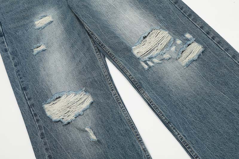 Men's Clothing Washed Distressed Ripped Drape Niche Jeans Men And Women Trendy Retro Loose Casual Straight Pants_voghion.com