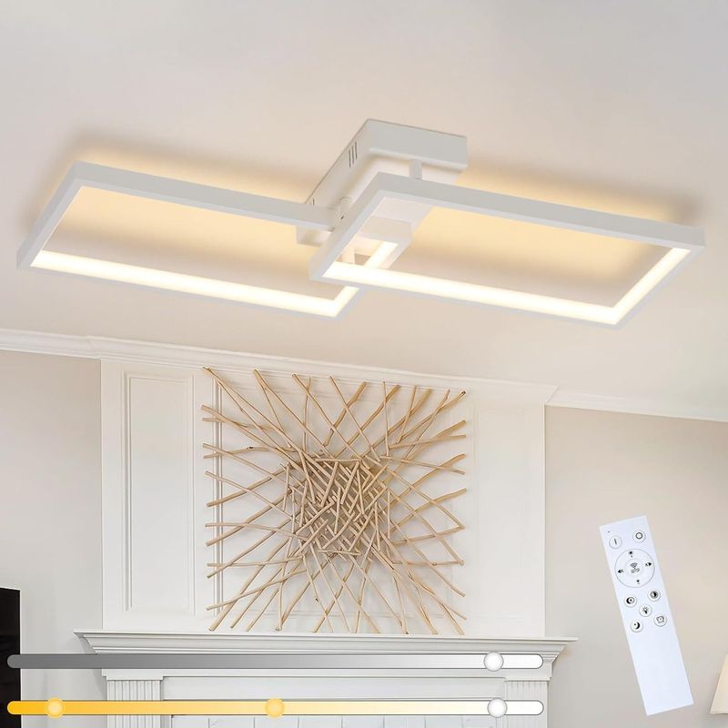 Glitzerlife LED Deckenleuchte Weiß Deckenlampe - Modern Dimmbar 80CM Wohnzimmerlampe Mit Fernbedienung 48W Schlafzimmerlampe Rechteck Metall-Design Für Küche_voghion.com