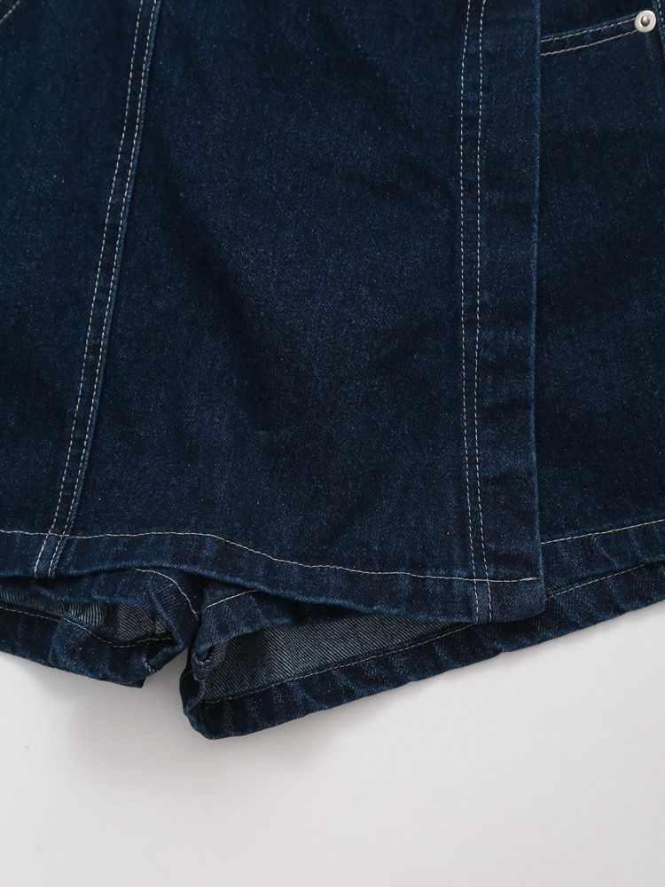 Women's Clothing Lapel Short Sleeved Shirt + Skirt Pants Denim Suit_voghion.com