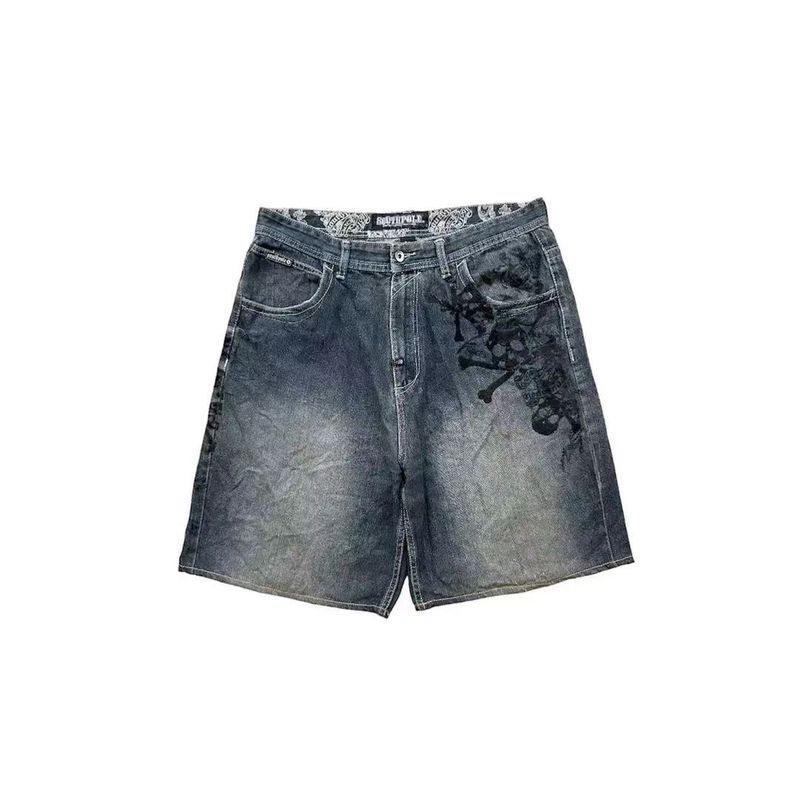 Men's Clothing Retro Street Denim Shorts Personalized Graffiti Print Casual Loose Distressed Washed Five Point Pants_voghion.com