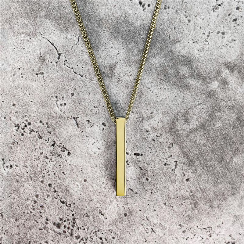 Hot Classic Rectangle Pendant Necklace Men Stainless Steel Black Color Cuban Chain Necklace For Men Jewelry Gift_voghion.com