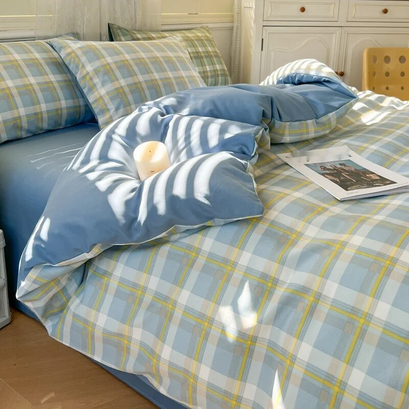 Set da quattro pezzi in cotone lavato con fibra chimica, copripiumino opaco interno, set da tre pezzi di biancheria da letto per la casa del dormitorio_voghion.com