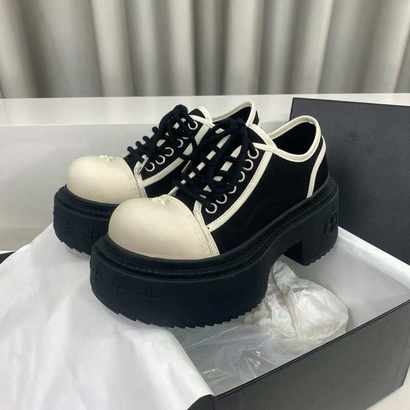 SMFK Derby-Schuhe mit Kreuzmuster, echtes Leder, dicke Sohle, großer Kopf, lässig, Panda, trendige Marke, Canvas, höhenverstärkende Schuhe_voghion.com