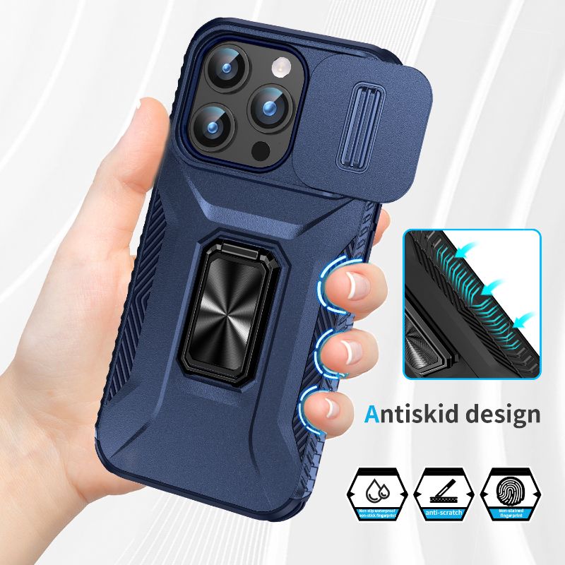 360 ° Rotéierend Metal Auto Bracket Ring Telefon Case Fir iPhone 16 Pro Max 14 11 12 13 15 Pro Max Kamera Push Pull Protection Cover_voghion.com