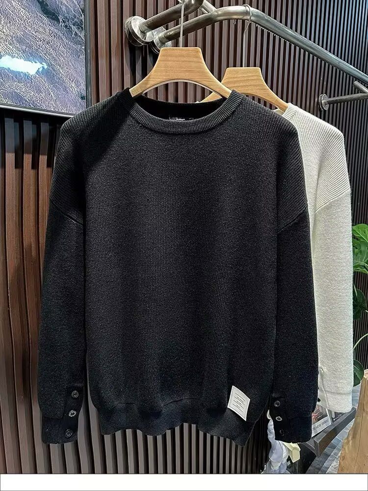 Herrenbekleidung Herbst und Winter Neue Knöpfe Langarmpullover Herren Einfarbiges Innenhemd Warmer Trend_voghion.com