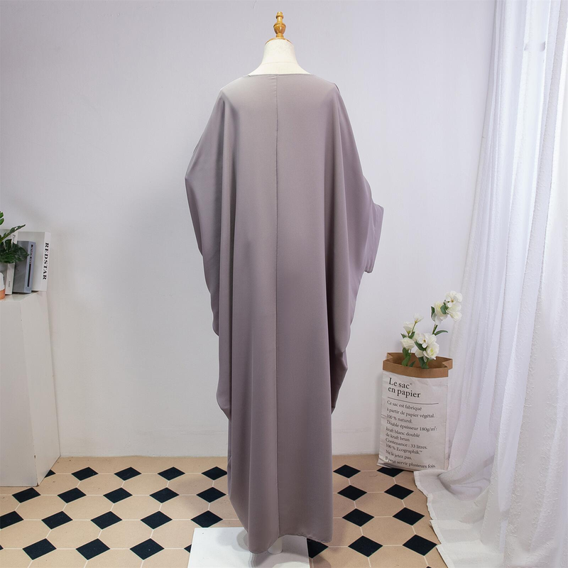 Dammekleeder Einfarweg Arabesch Kleed Fraekleed mat Kappduch Abaya Casual Loose Fliedermausärmel Robe_voghion.com