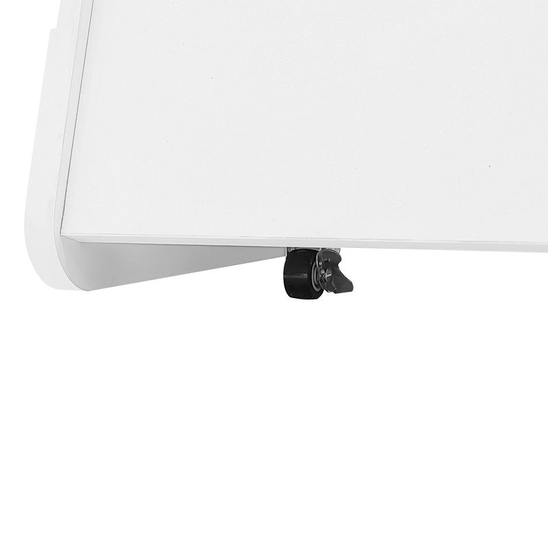 Buffet blanc moderne à roulettes, design arrondi et sécurisé, table console mobile et peu encombrante pour salon et chambre (81 x 33 x 51,5 cm)_voghion.com