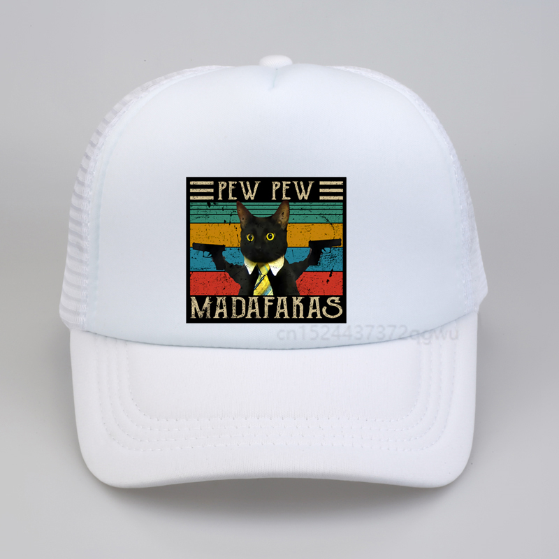 Pew Pew Madafakas Print Baseball cap Women Summer Breathable mesh sunhat Graphic Double Gun Cat Funny men snapback hats_voghion.com