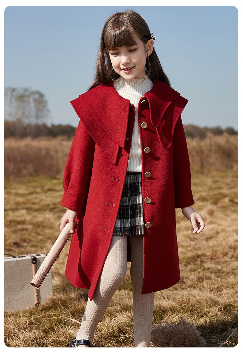 Damenmantel aus Wollmischung – einreihig, fallendes Revers, doppelseitig (110–160 cm, Rot/Schwarz/Rosa, 80 % Wolle, Baumwollfutter)_voghion.com