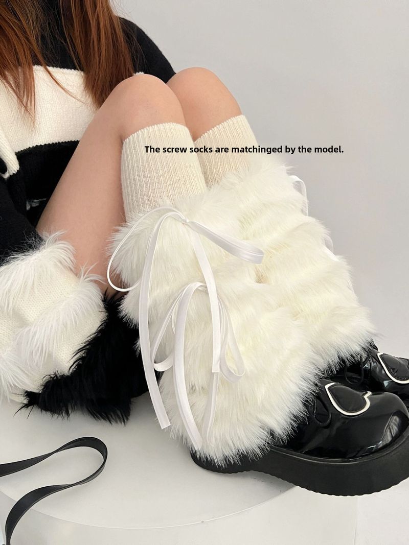 Nouvel an automne et hiver lacets fourrure jambe couverture mi-mollet y2g fille chaude épaissie lapin fourrure chaussettes blanc chaud femmes_voghion.com