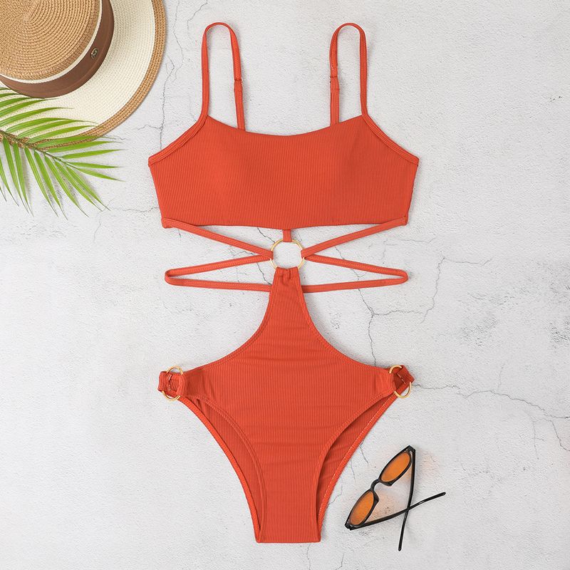 Maillot de bain une pièce Sexy, couleur unie, taille haute, Bikini, pour femmes_voghion.com