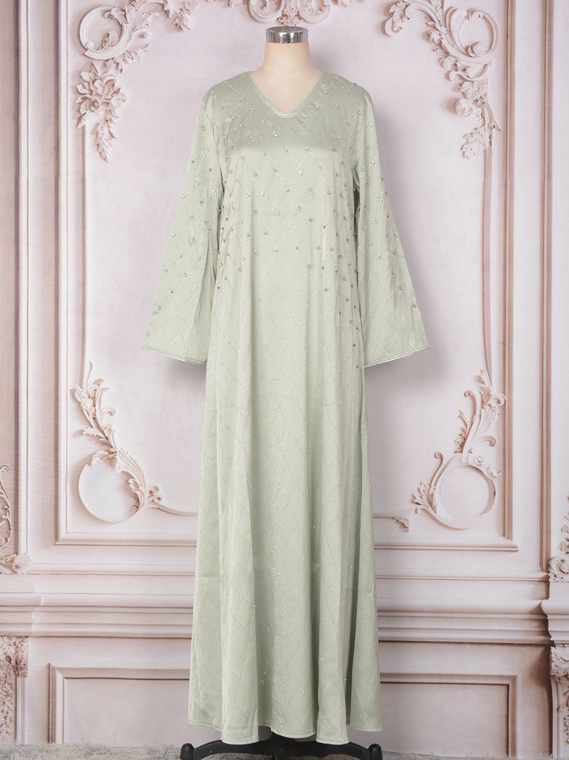 Muslimisches Partykleid für Damen – Langärmliges Retro-Abaya mit Diamant-Nagelverzierungen_voghion.com