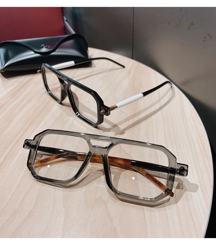 Trendy klassesch déck grouss Vintage Brëller mat duebele Brécken, Männer Fraen alldeeglech Schoulgeschäft Dekor, ideal_voghion.com