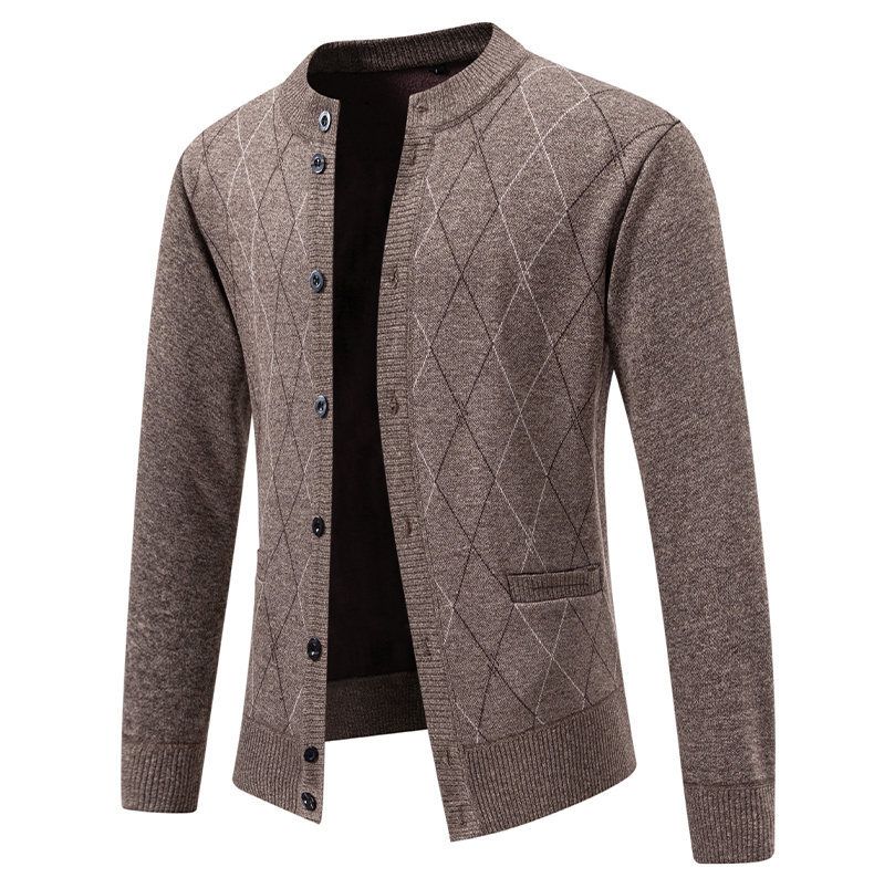 Cardigan in velluto e abbigliamento da uomo, cardigan in maglia con fodera in pile - Pullover oversize alla moda e comodo con collo alto per l'inverno_voghion.com