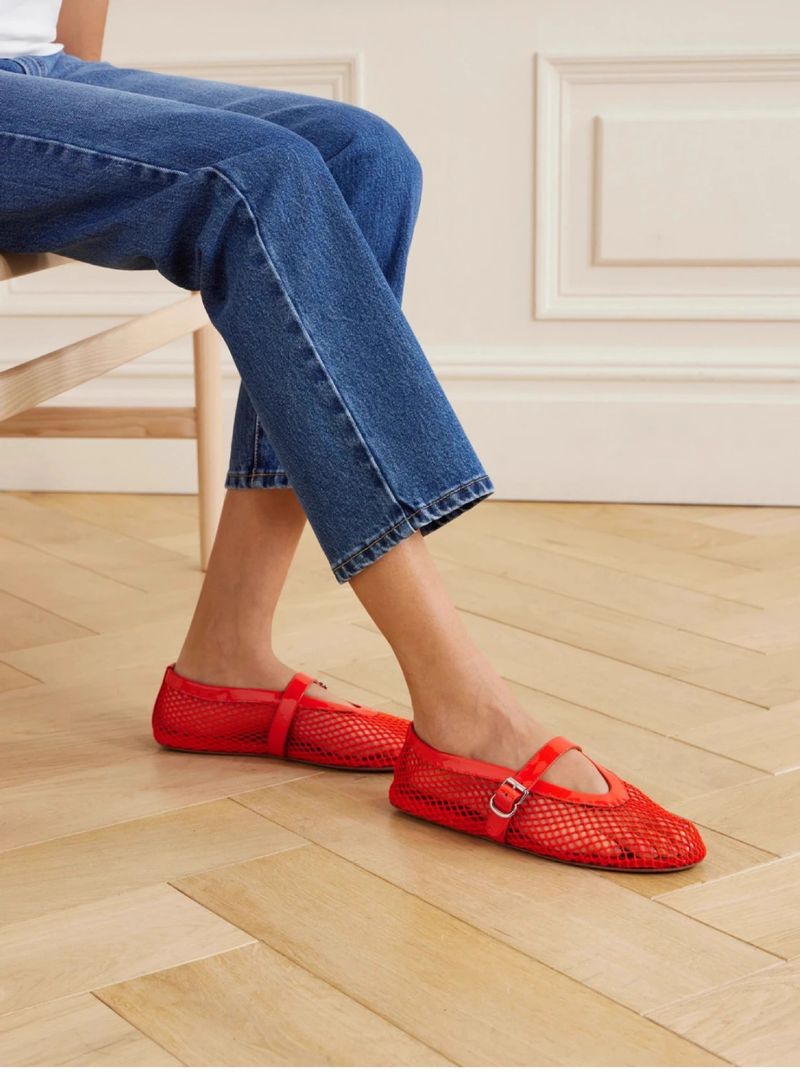 Fishnet Shoes Hollow Ballet Shoes Women's Buckle Outer Wear Flat Bottom Mesh Retro Mary Jane Single Shoes_voghion.com