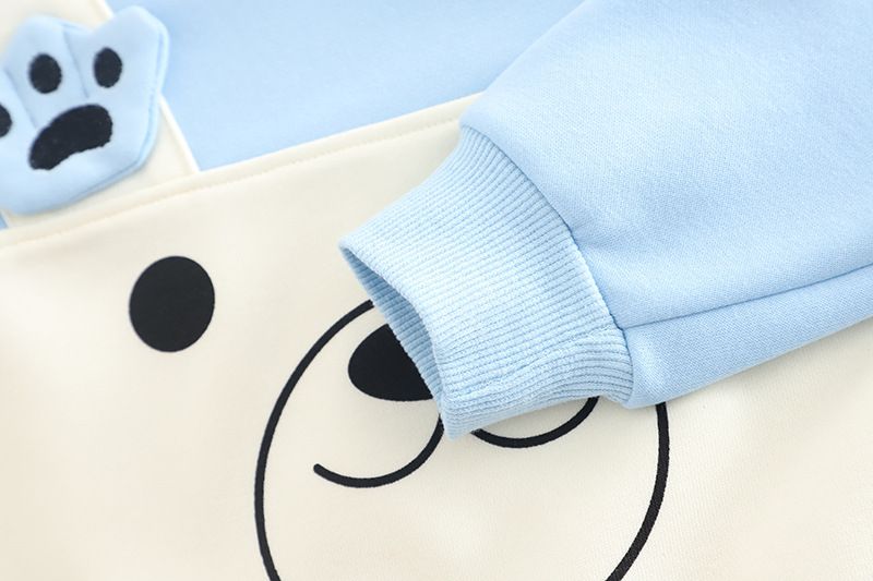 Felpa con cappuccio e artigli d'orso con cuciture color block, per uomo e donna, primavera 2025, grazioso set di abbigliamento per bambini, due pezzi_voghion.com