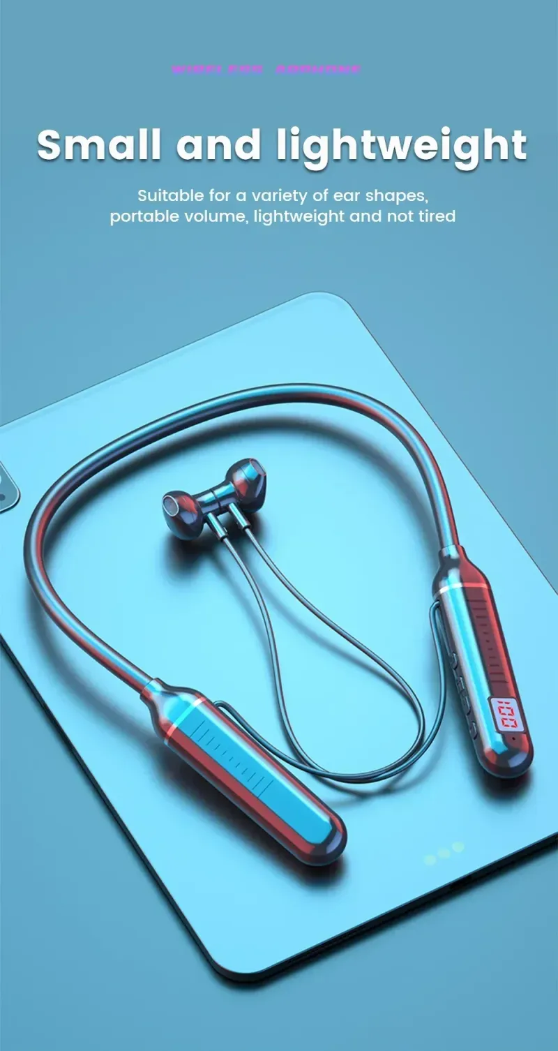 Kabellos Kopfhörer Bluetooth 5.3 Halsband Kopfhörer Gaming LED Display HIFI Headset Sport TWS Kopfhörer Mat Mikro TF Kaart_voghion.com