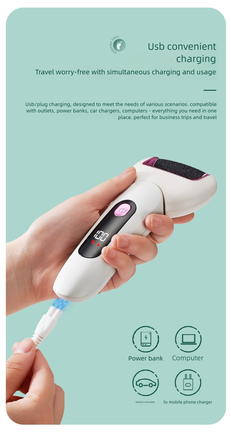 New Digital Display Electric File Rechargeable Callus Remover Pedicure Tool Automatic Scrubber Foot Stone_voghion.com