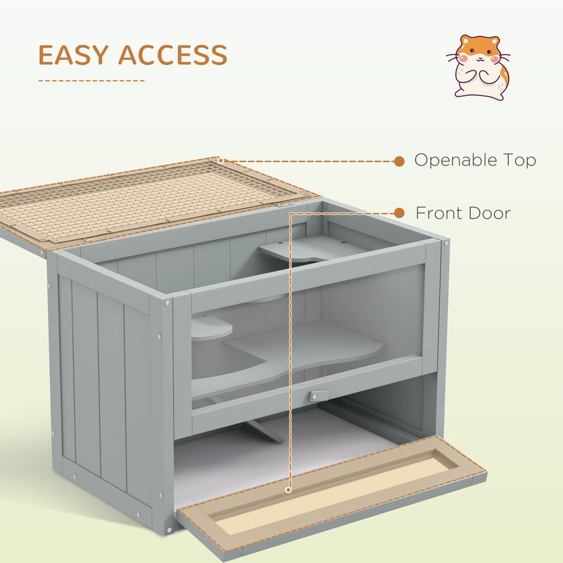 PawHut 2-Level Hamster Cage Mice and Rat House, Small Animal Habitat for Guinea Pigs, Chinchillas with Openable Top, Front Door, Shelf and Ladder, Gra_voghion.com