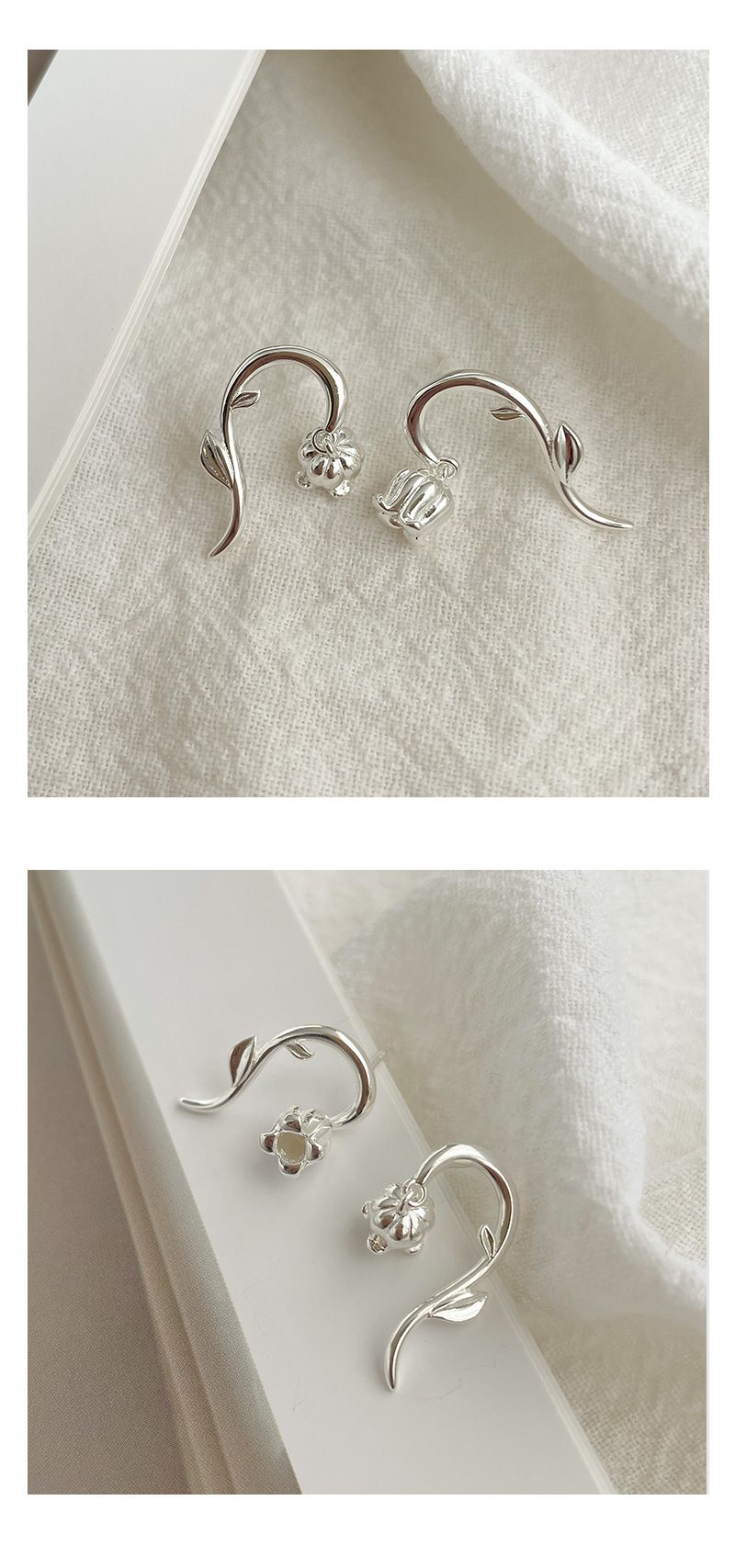Boucles d'oreilles Tiqi S en argent pur, élégantes, style cloche, orchidée, légères, luxueuses, haut de gamme, pour femme, été_voghion.com