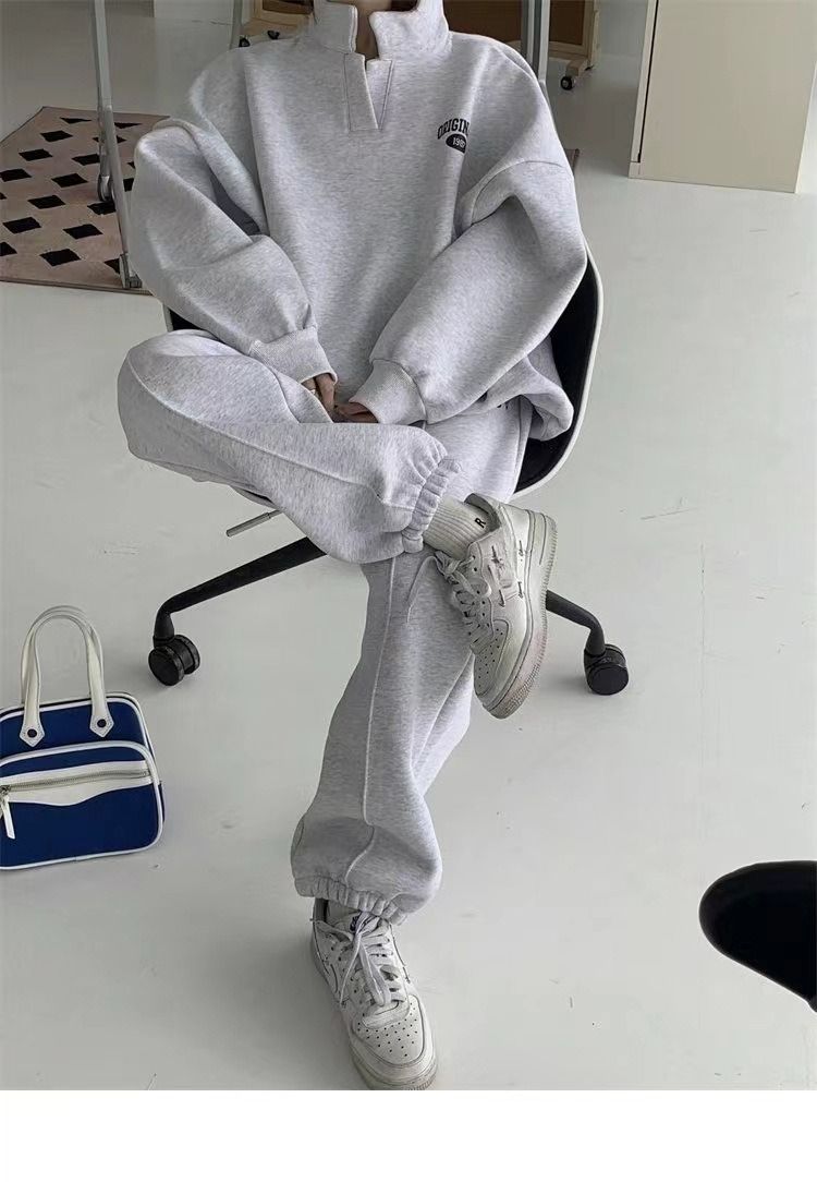 Completo da donna con felpa e pantaloni foderati in pile, casual, alla moda, per corsa e sport, 2 pezzi, autunno/inverno 2025, nuovo arrivo_voghion.com