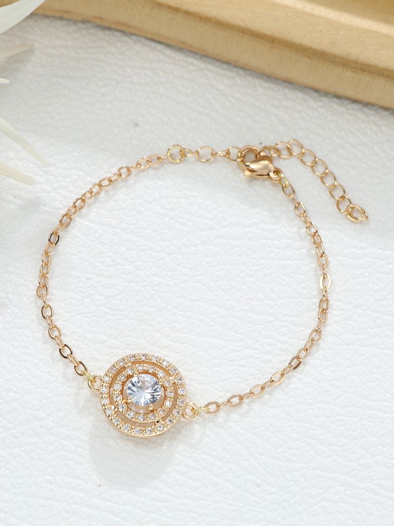 Set di gioielli da donna, alla moda, squisito, con due file di zirconi cubici rotondi, orecchini, collana, bracciale e anello, quattro pezzi._voghion.com