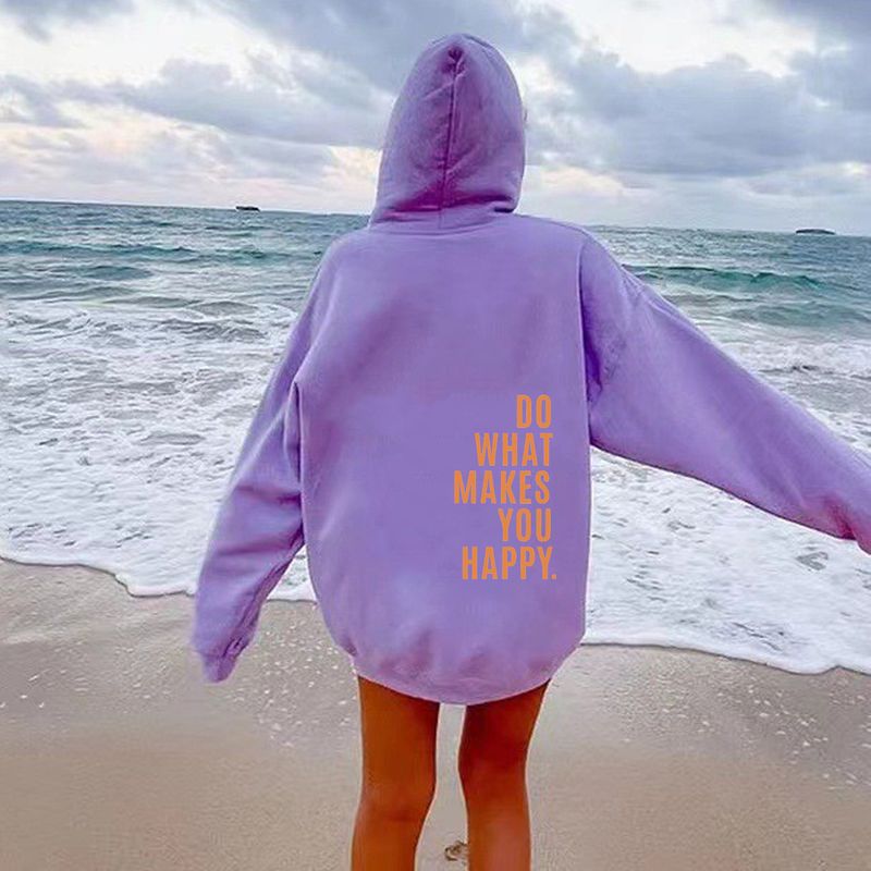 Oversize-Kapuzenpullover mit überschnittenen Schultern für Damen – „Do What Makes You Happy“-Aufdruck – Streetwear-Freizeitpullover – XS bis 5XL (europäische Größen)_voghion.com