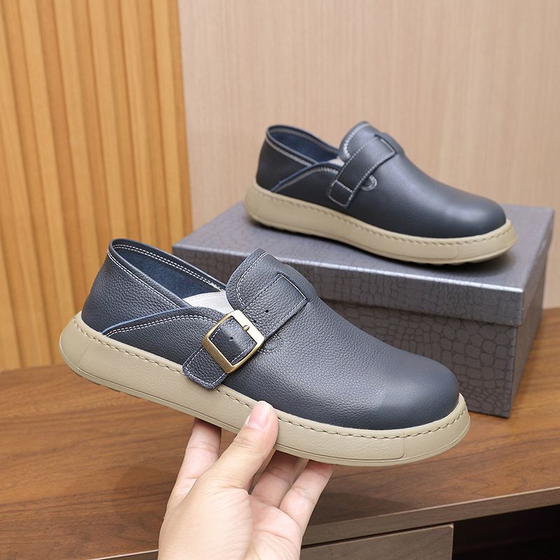 2025 New Men's Sole Genuine Leather Loafers Korean Style Breathable Trendy Slip-On Soft Panel Shoes For Men_voghion.com