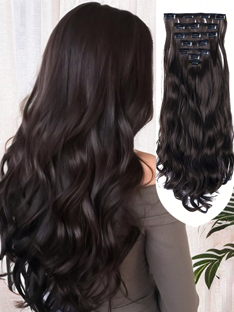 Clip per parrucchino da 22 pollici ad alta temperatura con estensione ondulata lunga 7 pezzi/set nelle estensioni dei capelli sintetici per le donne_voghion.com
