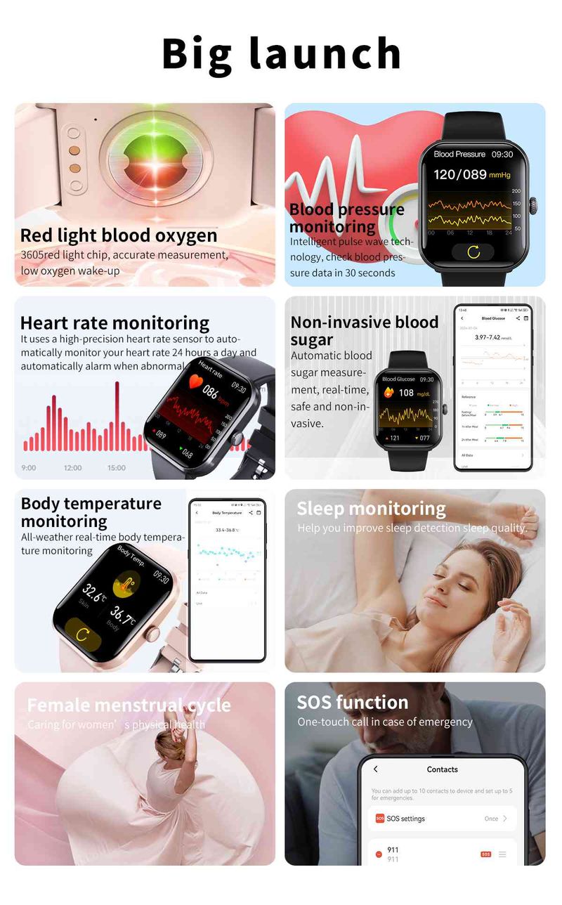 High Quality Unisex Smartwatch Square IPS Display Heart Rate Tracker Android IOS IP67 Magnetic Music Player Silicone_voghion.com