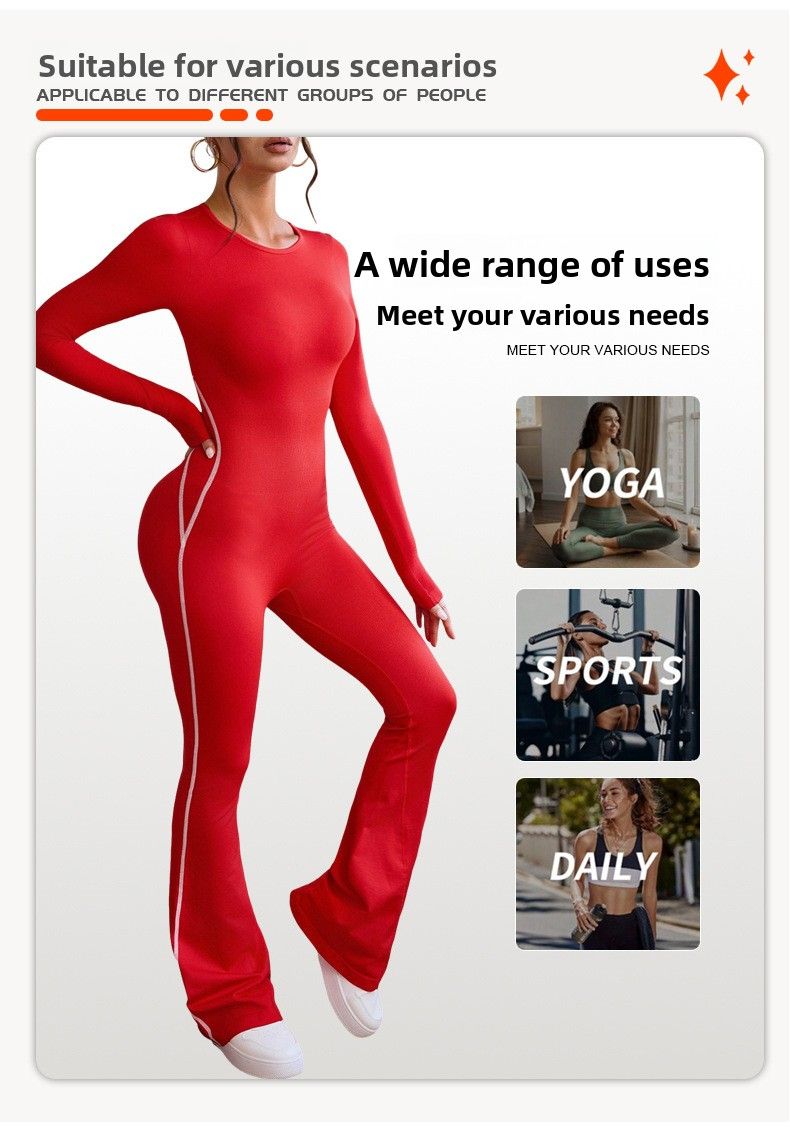 Color-Block Yoga For Women Hollow Out Back Outdoor Running Fitness Sports Peach Butt Jumpsuit Flared Pants_voghion.com