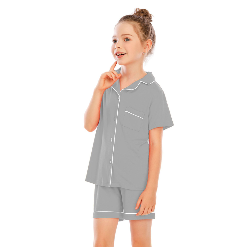 Women's clothing pajamas for boys and girls short-sleeved shorts suits comfortable cardigan modal lapel new home clothes_voghion.com