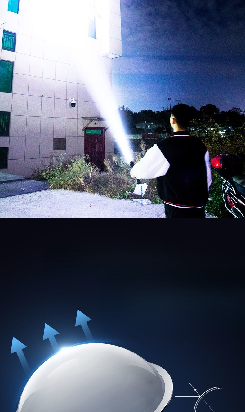 High Brightness Flashlight Laser Ultra Bright Outdoor Range Rechargeable LED Searchlight Long Battery Life Zoomable_voghion.com
