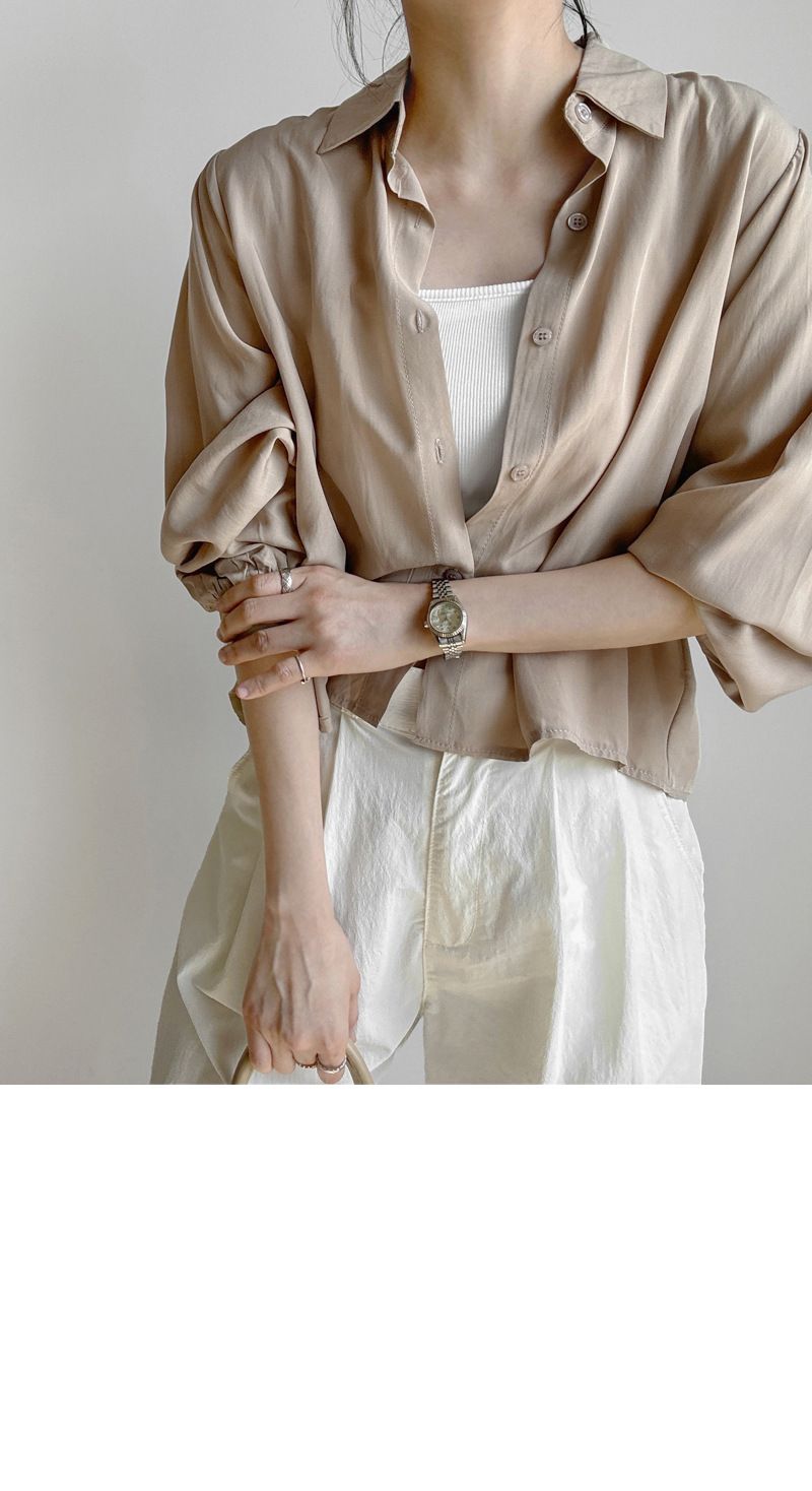Korean Chic2024 Spring and Autumn New Solid Color Simple Loose Khaki Back Folded Collar Long Sleeve Shirt for Women_voghion.com