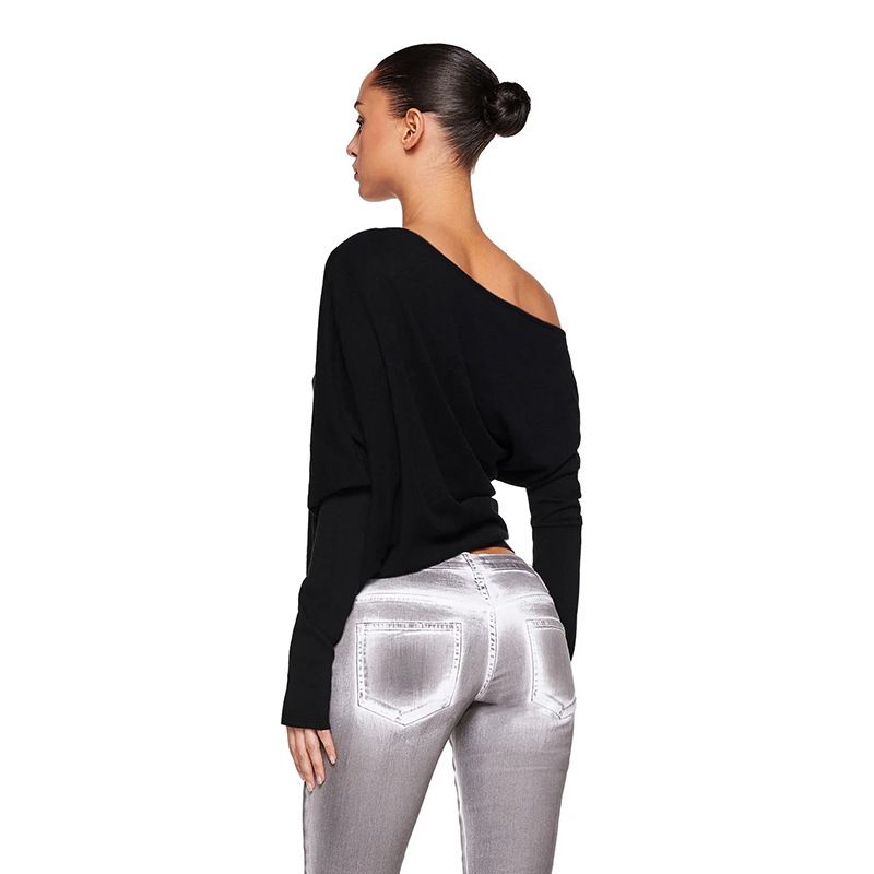 Damenbekleidung Schulterpullover T-Shirt für Frauen Lose Casual Slim All Match Tops_voghion.com
