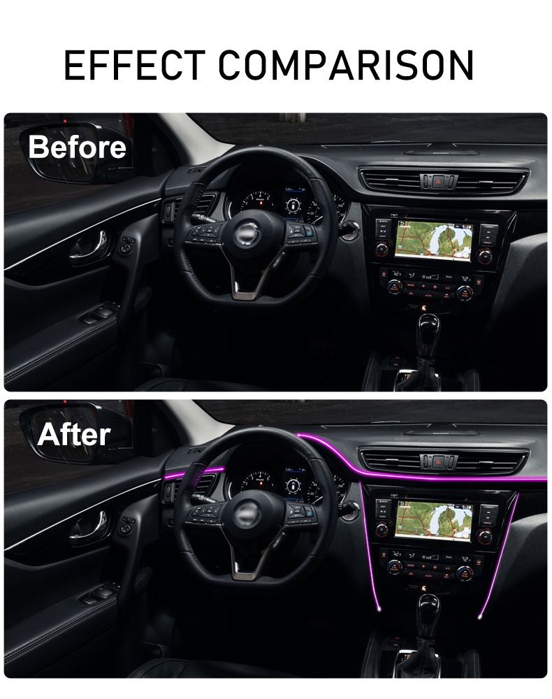 luce d'atmosfera per console centrale a LED per auto di vendita calda pannello strumenti in fibra ottica USB luce fredda luce decorativa colorata a controllo vocale_voghion.com
