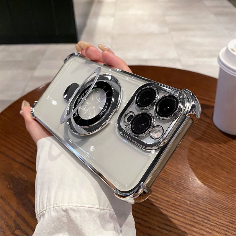 Plating Magnetic Stand Holder For Case For IPhone 15 14 13 12 11 Pro Plus Max X XS XR 7 8 SE3 Shockproof Soft TPU Cover_voghion.com