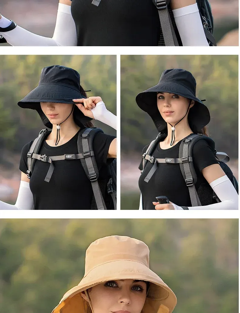 Cappelli estivi da donna con visiera a forma di foro per coda di cavallo, con tesa larga e protezione solare_voghion.com