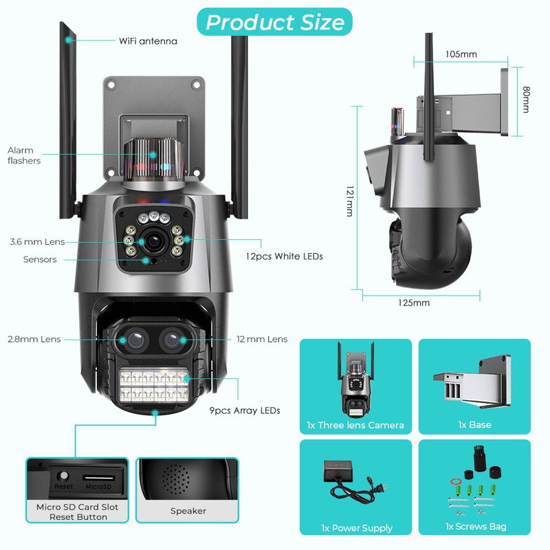 XiongMai Dual-Lens 9MP PTZ Security Camera - 360° Outdoor WiFi Monitoring, ICSEE Cloud Support, Night Vision_voghion.com
