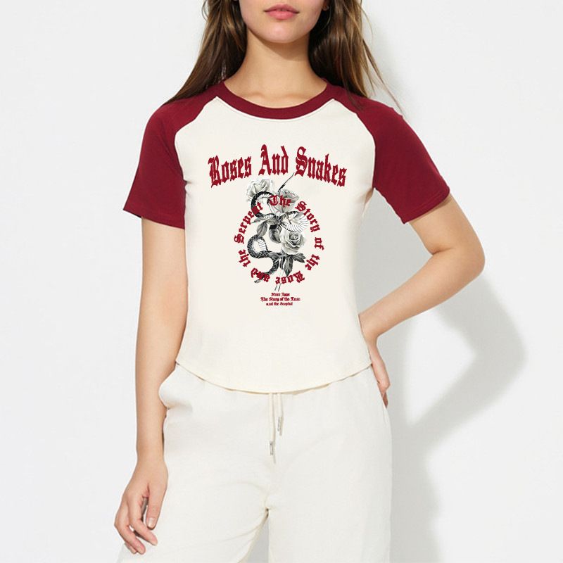 Maglietta estiva da donna in puro cotone con stampa a maniche corte, elastica, vestibilità slim, traspirante e antirughe_voghion.com