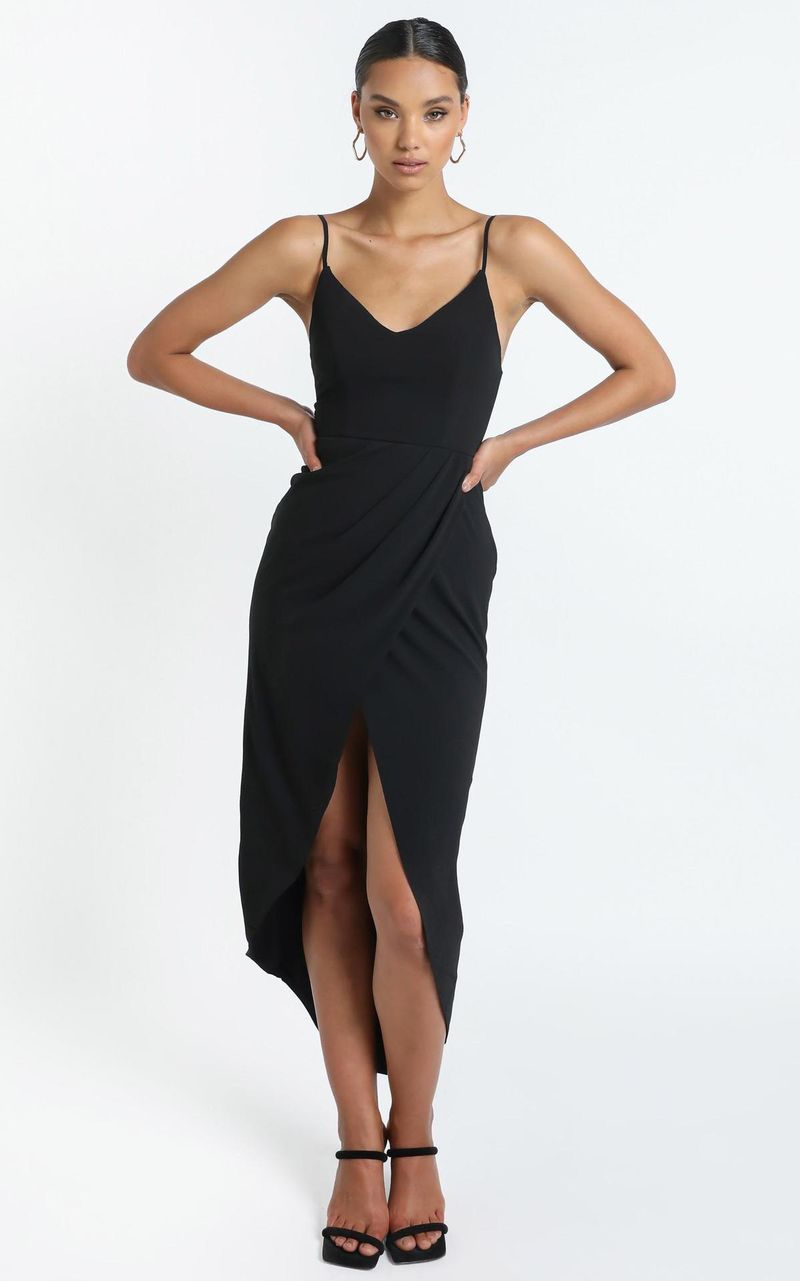 Abito elegante asimmetrico con volant e vita alta con scollo a V da donna - Abito midi aderente in maglia senza maniche per donna, dall'ufficio alla festa, disponibile_voghion.com