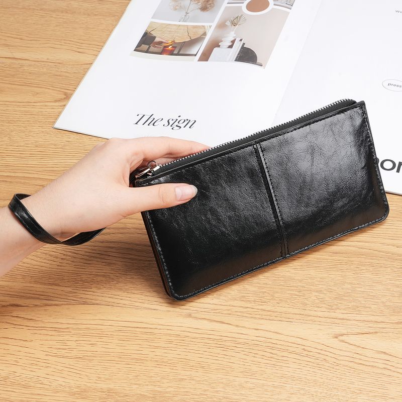 New Women's Korean Style Zipper Long Clutch Bag Multi-Card Slot Multifunctional Wristlet Wallet_voghion.com