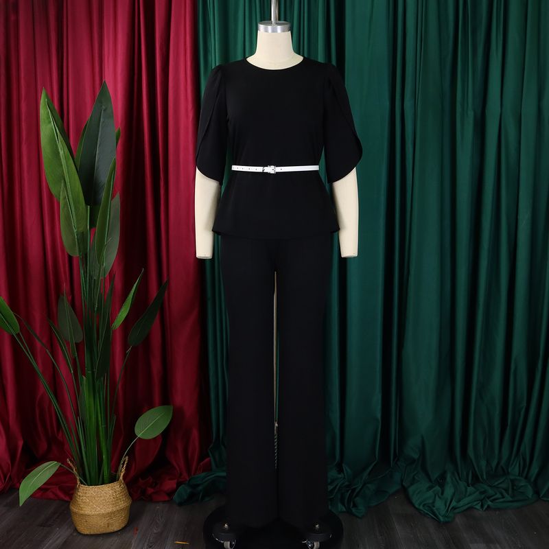 Vêtements pour femmes nouvelle mode tempérament élégant couleur unie hauts pantalons larges costume deux pièces_voghion.com