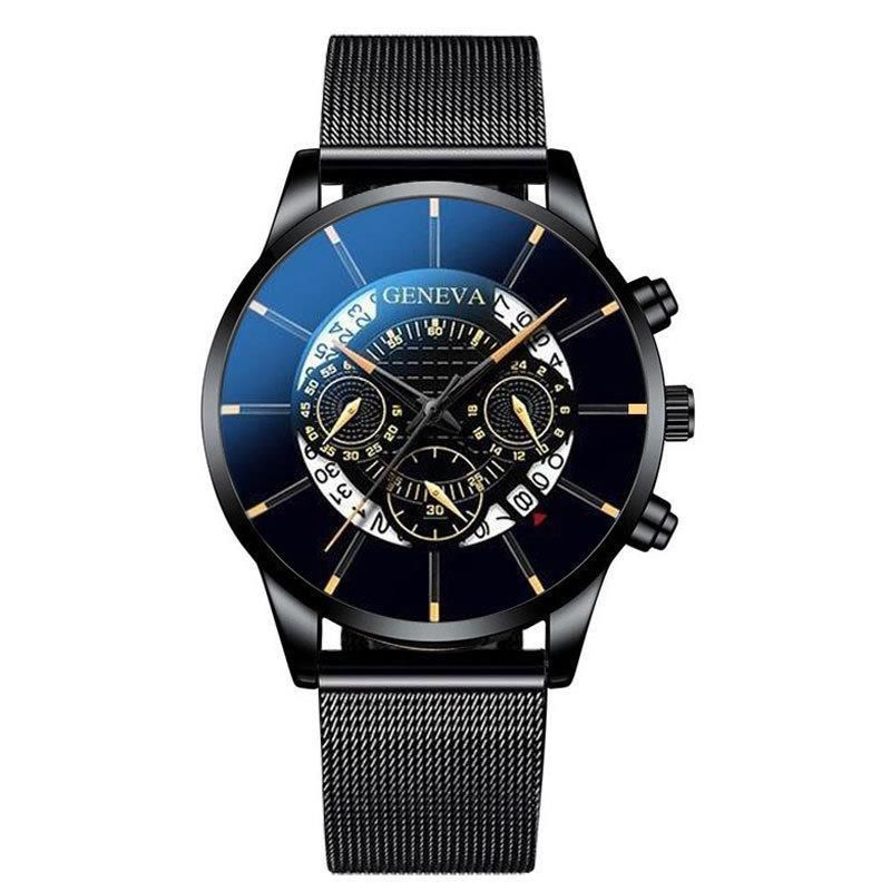GENEVA Herren-Quarzuhr mit Mesh-Armband, drei Zifferblättern, Kalender, Business-Trend_voghion.com