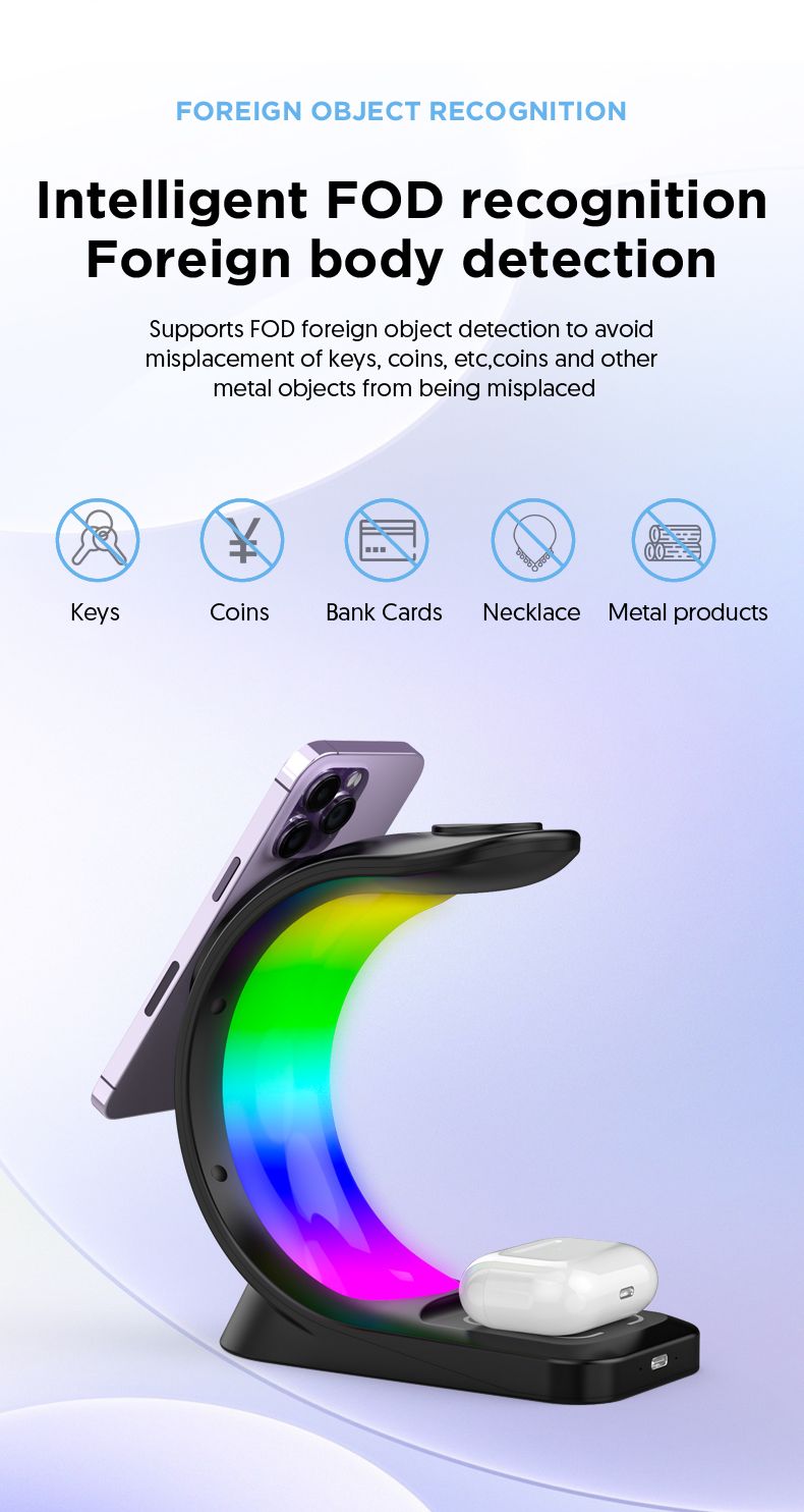 3 an 1 Magnéitescht Kabellos Ladegerät Schnellladung Fir Smartphone Atmosphär Liicht Ladegerät Fir Airpods Pro iPhone Auer_voghion.com